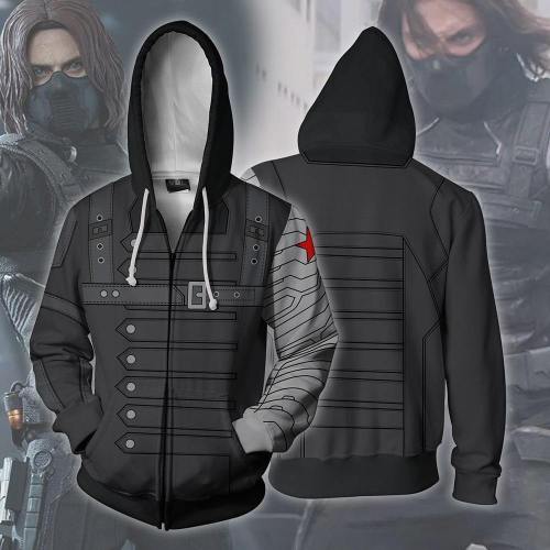 Captain America The Winter Soldier Costume Sweatshirts Cosplay Men Sweater Clothing 3D Hoodie Zipper Vest Jacket Coat