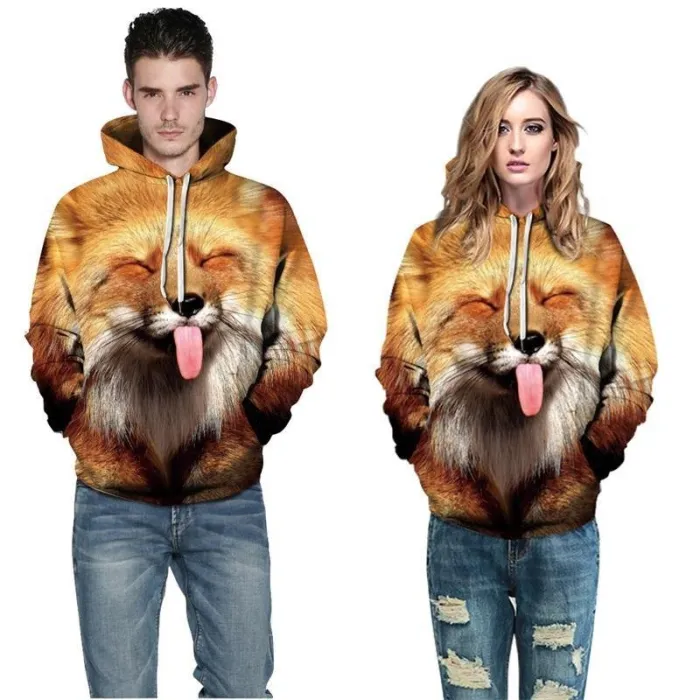 Mens Hoodies 3D Printed Lion Face Printing Hooded