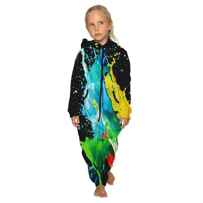 Children'S Jumpsuit Tie Die Printing Kids Rompers Nightwear Homewear Zipper Clothing