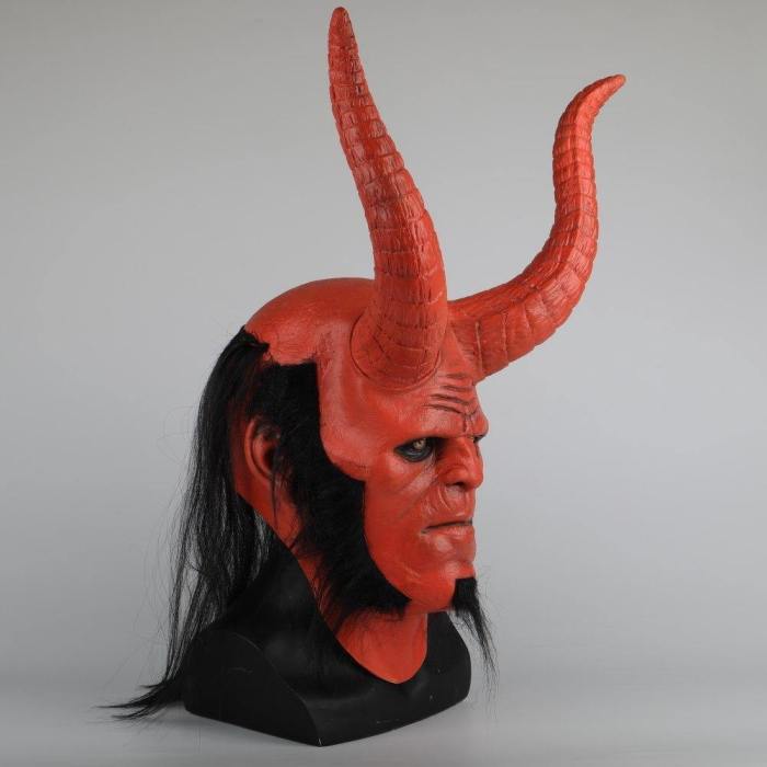 New Movie Hellboy: Rise Of The Blood Queen Mask Ox Horn Mask Right Hand Cosplay Gloves Armor Latex Hand Gauntlet Party Halloween
