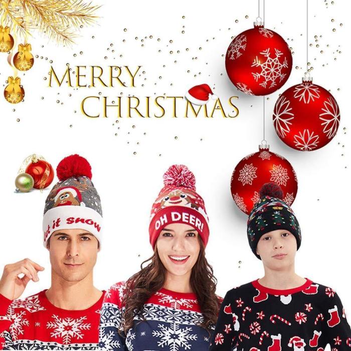 Oh Deer Christmas Led Knitted Cuff Hat Flashing Light Up Knitted Beanie Hats For Mens Womens