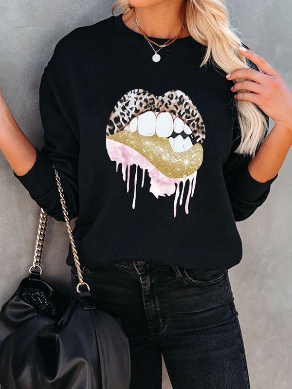 Leopard Lip Pullover Sweatshirt