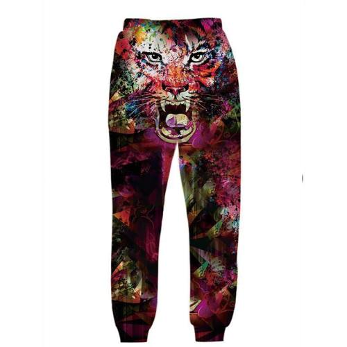 Mens Jogger Pants 3D Printing Colorful Tiger Face Trousers