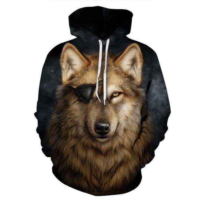 Men Hoodies One-Eyed Wolf 3D Pattern Sweatshirt