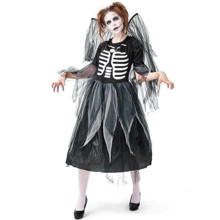 Scary Fallen Dark Angel Zombie Skeleton Costumes Cosplay Fancy Dress