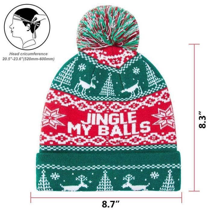 Christmas Light Up Green Hat Jingel My Balls Printed Flashing Beanie Cap Winter Snow Sweater Hat Beanies