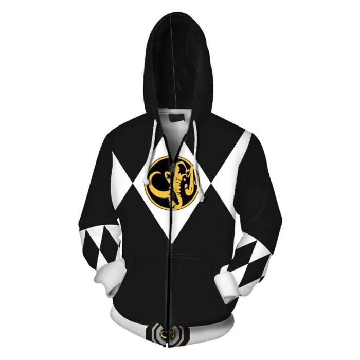 Unisex Black Ranger Hoodies Power Rangers Zip Up 3D Print Jacket Sweatshirt