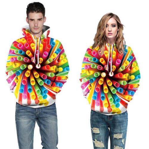 Mens Hoodies 3D Printed Colorful Straw Printing Hooded