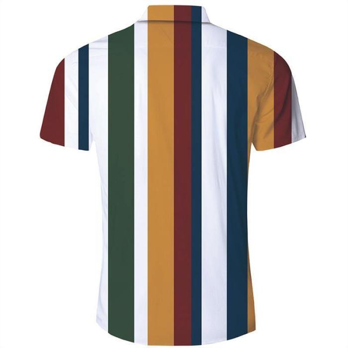 Men'S Hawaiian Short Sleeve Shirts Colorful Stripes Print