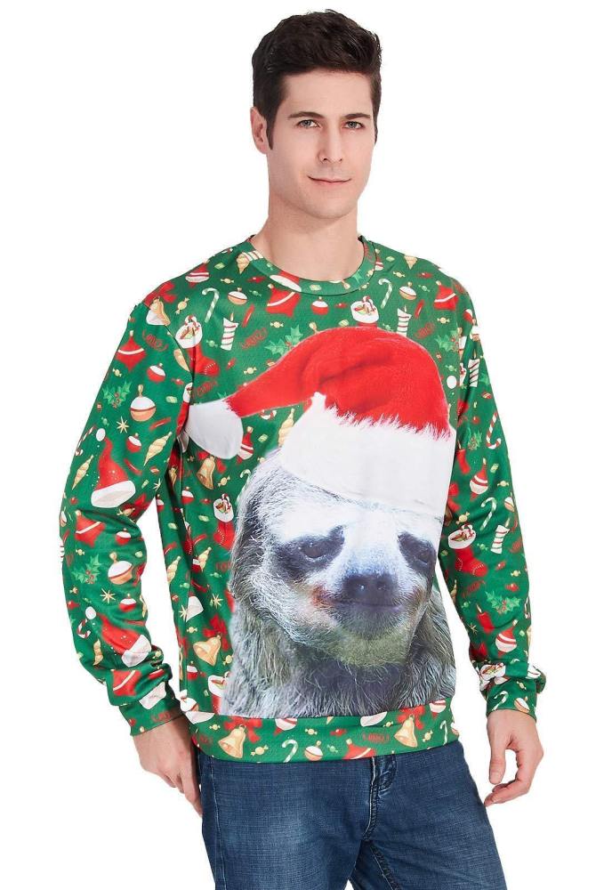 Mens Pullover Sweatshirt 3D Printing Christmas Sloth Pattern