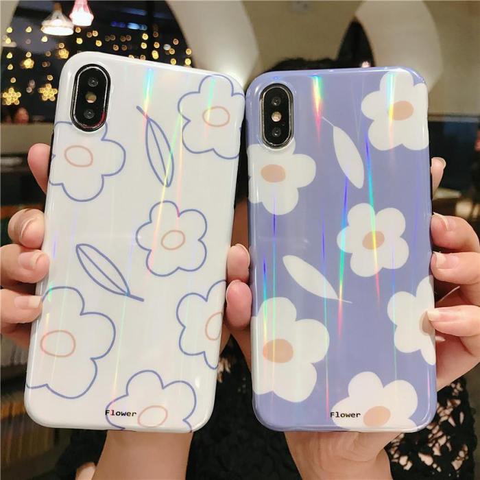 Korean Style White Flowers Phone Case With Matching Phone Grip & Stand