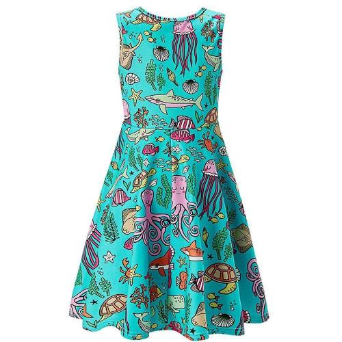 Cute Green Aquatic Printed Summer Clothes Basic Dresses