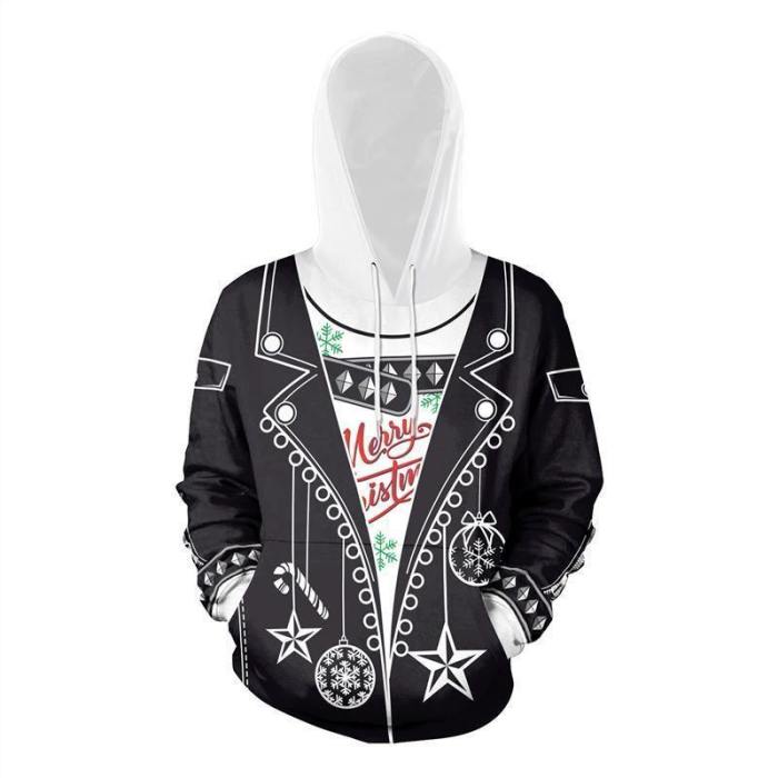 Mens Black Hoodies 3D Graphic Printed Merry Christmas Pullover