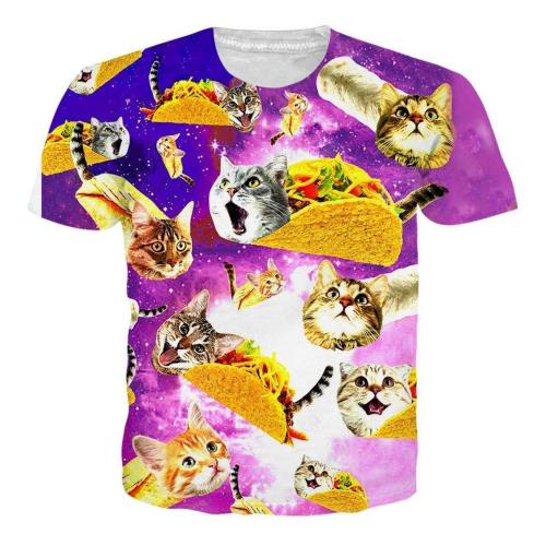 Mens 3D Printing T Shirts Pizza Pie Cat Pattern Tees