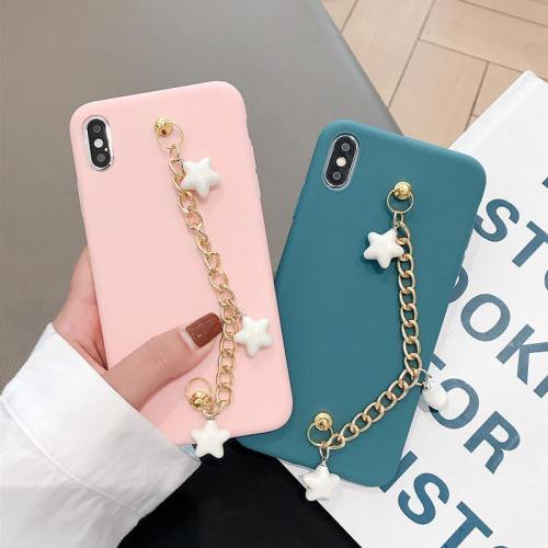 Candy Colors Matte Silicone Phone Case With Stars Bracelet Wrist Strap