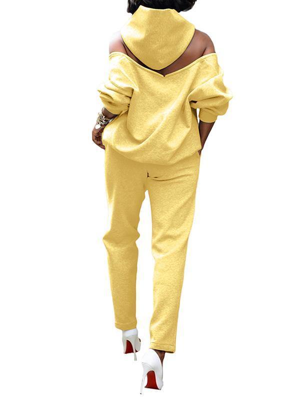 Two Piece Outfit Zip Backless Hoodie Womens Tracksuit Set