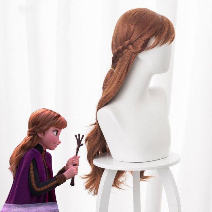 Anime Frozen 2 Princess Anna Brown Hair Wigs Headwear Wig Cosplay