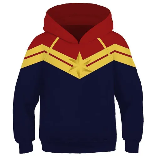 Kids Captain Marvel Jacket Cosplay Costume Fashion Hooded Sweatshirt