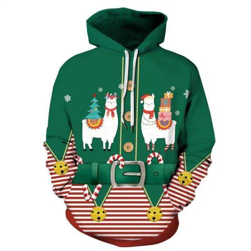 Mens Hoodies 3D Graphic Printed Christmas Antelope Green Pullover