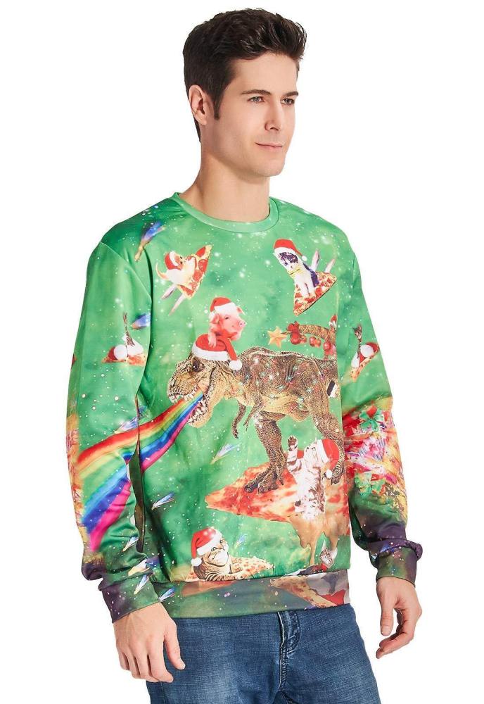 Mens Pullover Sweatshirt 3D Printing Ugly Cat Pattern