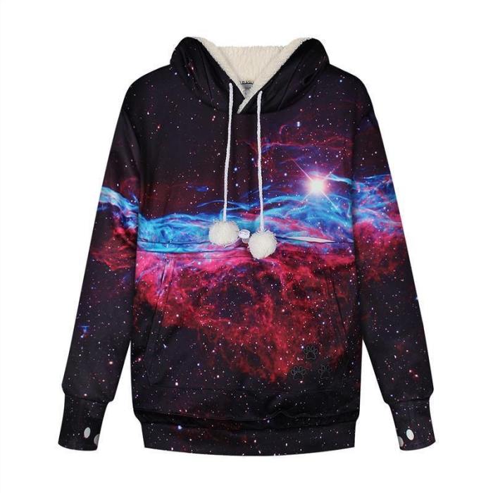 Mens Womens Hoodies Galaxy Pullover With Cat Dog Cuddle Pouch Bags