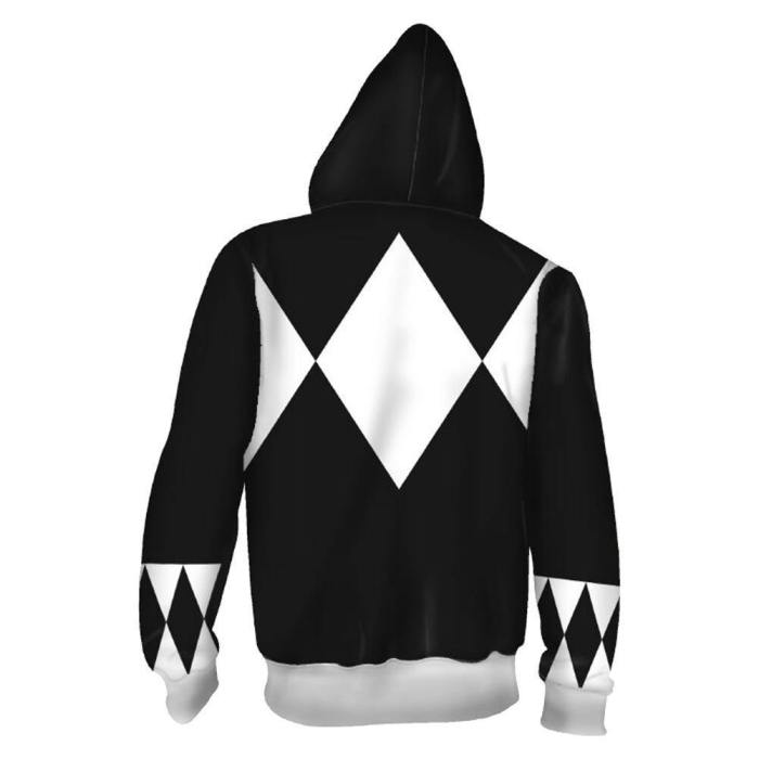 Unisex Black Ranger Hoodies Power Rangers Zip Up 3D Print Jacket Sweatshirt