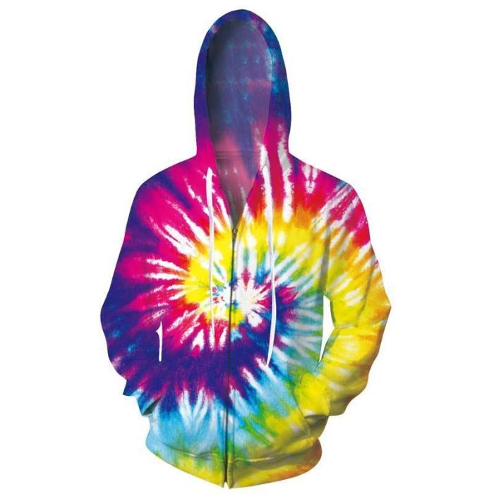 Mens Zip Up Hoodies Tie Die 3D Printing