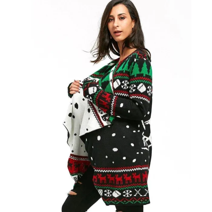 Womens Tunic Knitted Sweaters Xmas Cardigan