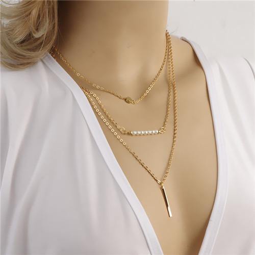 Bohemian Style Gold Bar & Pearls Necklace