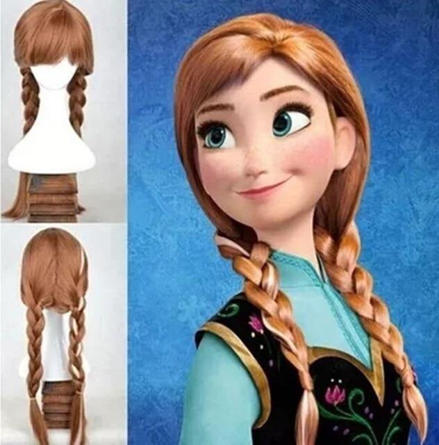 Elsa Anna Wig Princess Snow Queen Brown Gold Hair Cosplay For Adult
