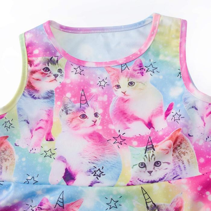 Little Girls Novelty Cats Printed Dress