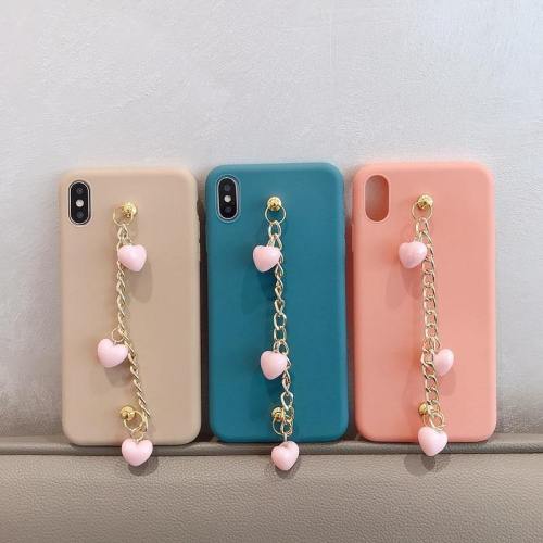 Candy Colors Matte Silicone Phone Case With Heart Bracelet Wrist Strap