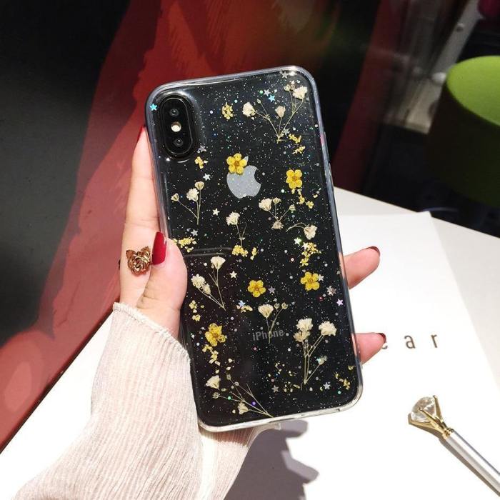 Real Pressed Dried Flowers Transparent Silicone Phone Case