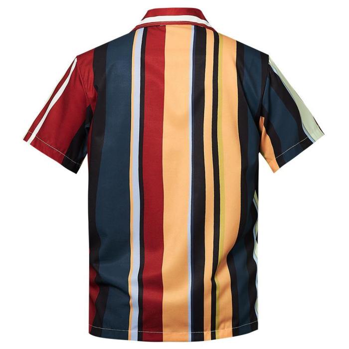 Men'S Hawaiian Shirt Colorful Stripe Printing