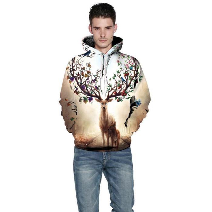 Fashion Pullover Sweatshirt Deer Print Hoodie