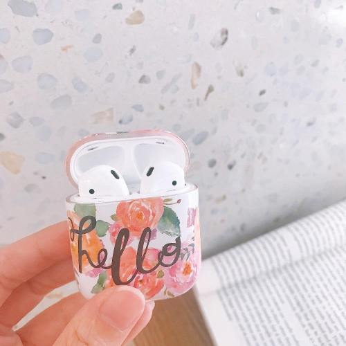 Rosy Hello Watercolor Flowers Apple Airpods Protective Case Cover
