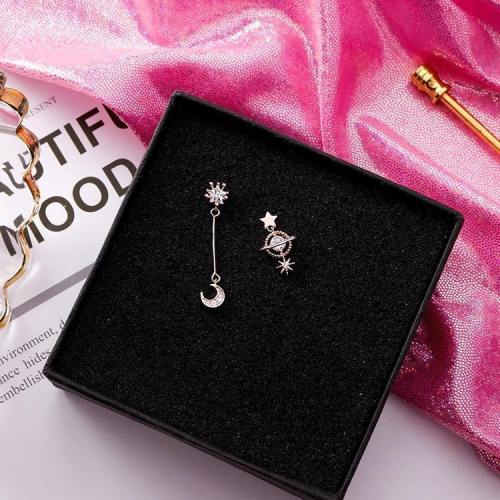 Magical Moon And Planet Asymmetric Earrings