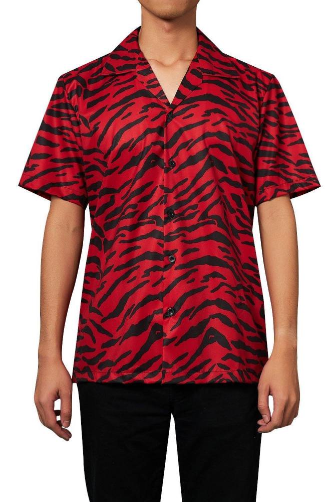 Men'S Hawaiian Black Red Leopard Printing