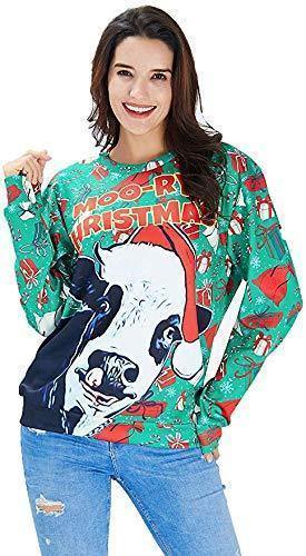 Mens Pullover Sweatshirt 3D Printing Christmas Cow Pattern