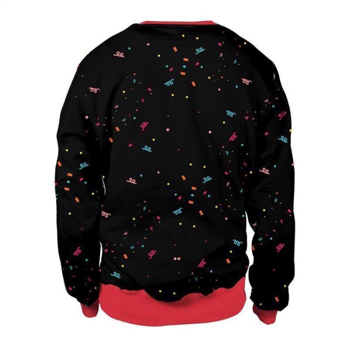 Mens Black Pullover Sweatshirt 3D Graphic Printing Merry Christmas Cat Pattern