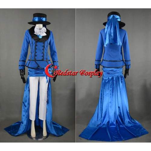 Black Butler Ciel Phantomhive Cosplay Costume With Blue Long Train Custom In Any Size