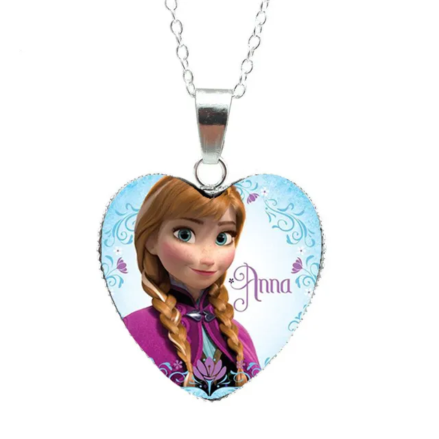 Princess Elsa Anna Olaf Chains Glass Dome Heart Pendant Necklace