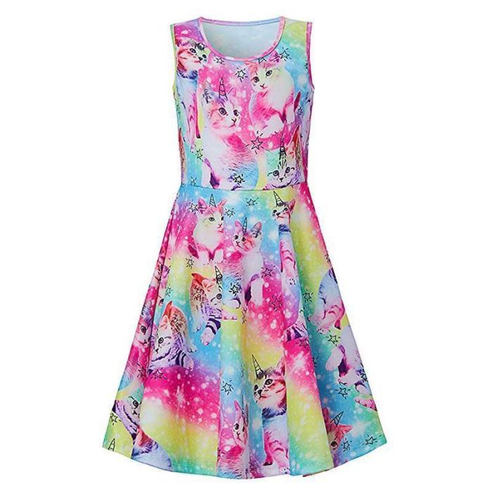 Little Girls Novelty Cats Printed Dress