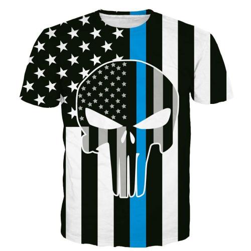 Black And Blue Skull Usa Flag Shirt