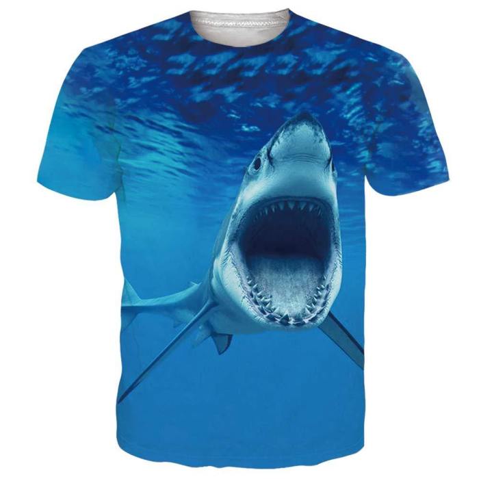 Mens T Shirt Beach Summer Shark Printing Pattern Tee