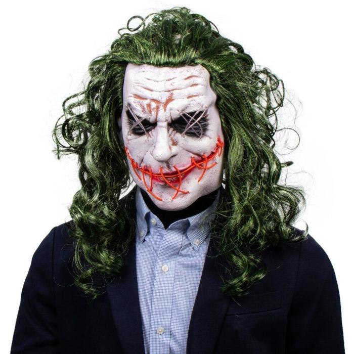 Batman The Dark Knight Clown El Wire Glow Green Hair Latex Mask Cosplay
