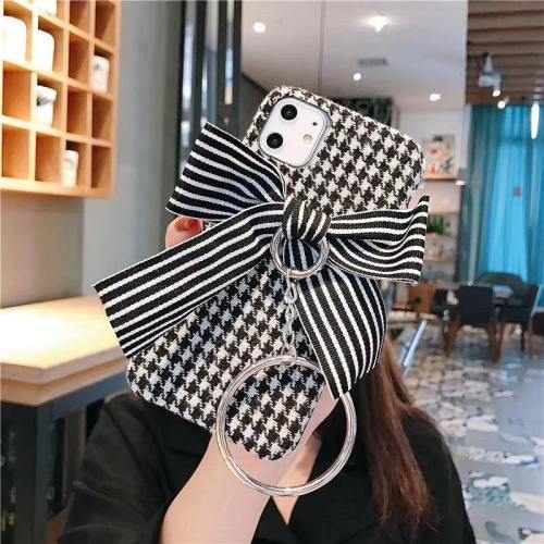 Lattice Bow Knot Phone Case With Matching Iron Ring