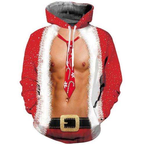 Mens White Hoodies 3D Printed Christmas Chest Printing Hooded