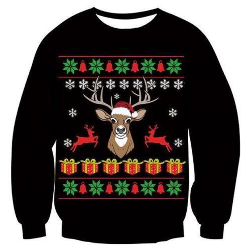 Mens Womens Black Funny Deer Christmas Sweater