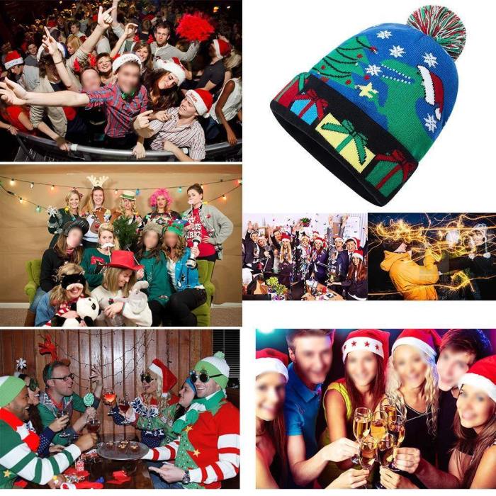 Light-Up Knitted Ugly Sweater Cap Cartoon Pattern Christmas Light Hat For Party Lightshow